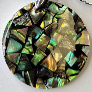 Womens Abalone Pendant Necklace Genuine Abalone Shell Round Pendant
